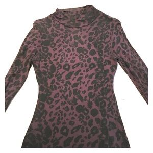 Guess Long Sleeve Leopard Print Dress - Purple and Black
